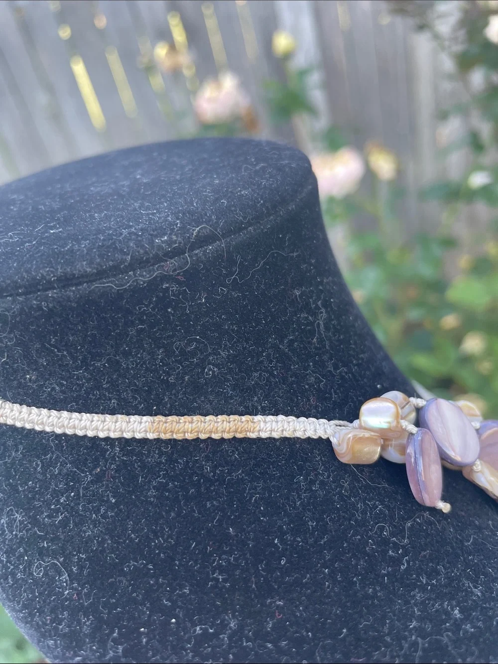 Mother of Pearl Bib Necklace purple and natural color